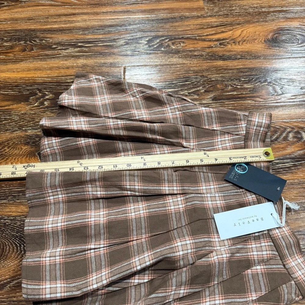 Baevely Small Plaid School Girl Skirt Womens Brown Pleated Wool Blend BK1123